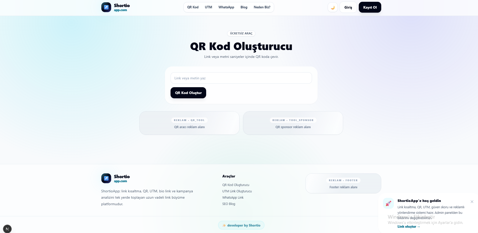 Shortioapp - Link kısaltma | QR Kod oluşturma | Bio Link sayfası
