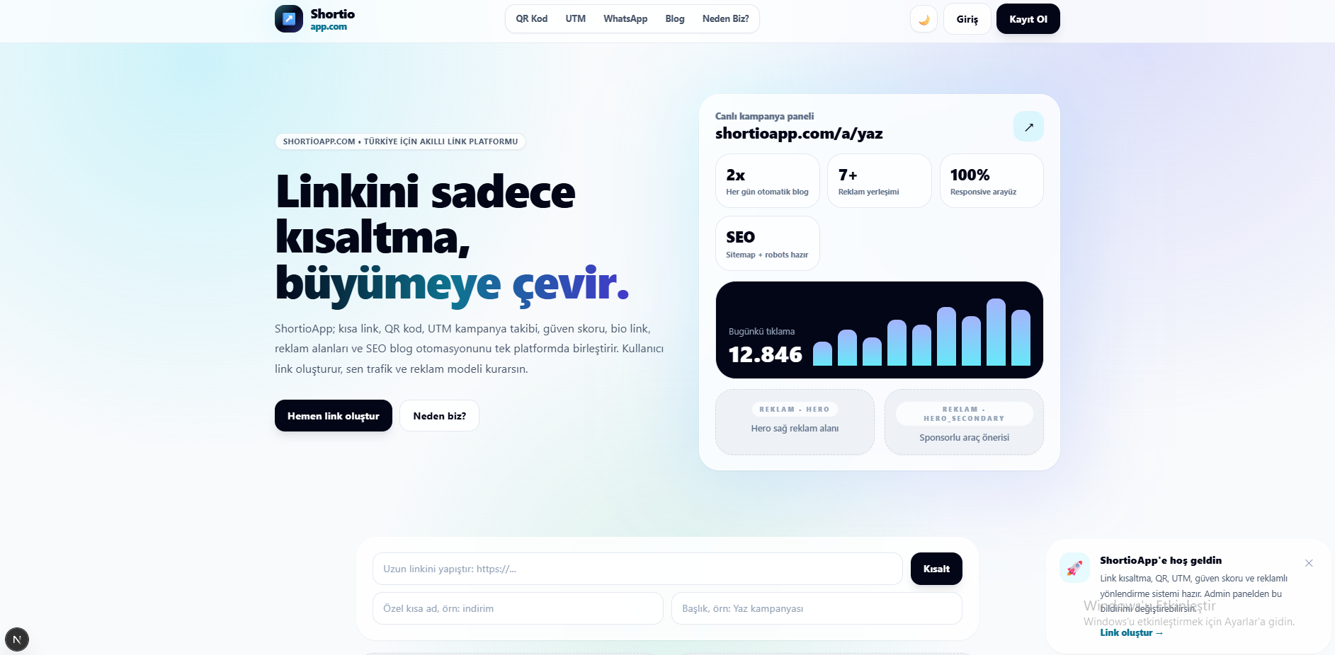 Shortioapp - Link kısaltma | QR Kod oluşturma | Bio Link sayfası
