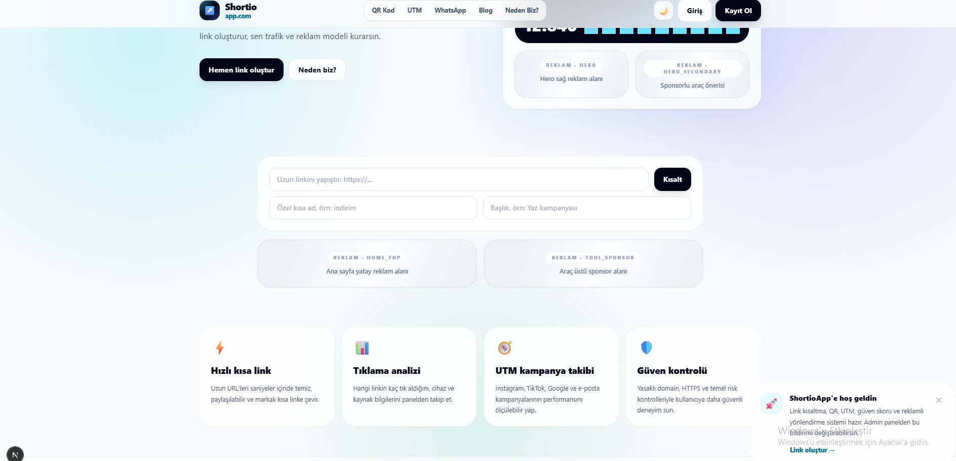 Shortioapp - Link kısaltma | QR Kod oluşturma | Bio Link sayfası